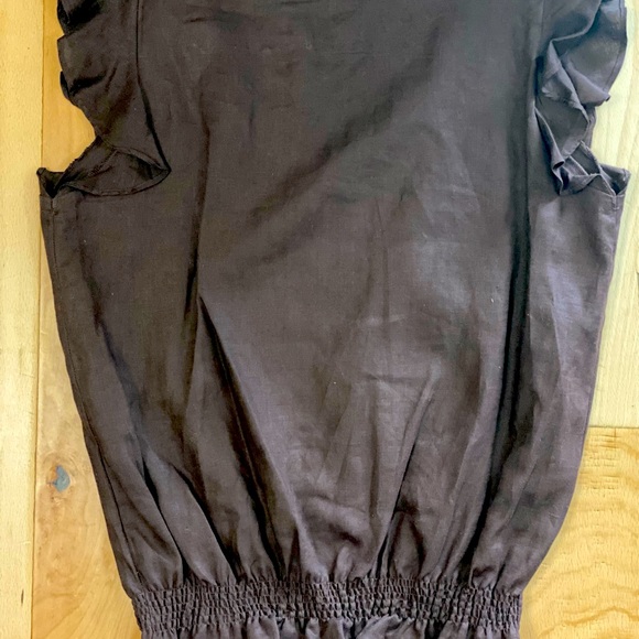 Chocolate Linen Ruffle Blouse - Picture 3 of 4